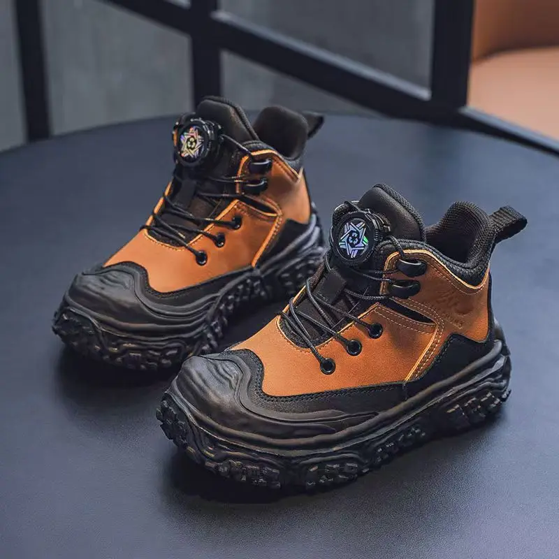 

Kids Sneakers Thick Soft Sole Boys Sports Boots Suede Warm Fashion 2025 Winter New Children Casual Boots with Rotating Button