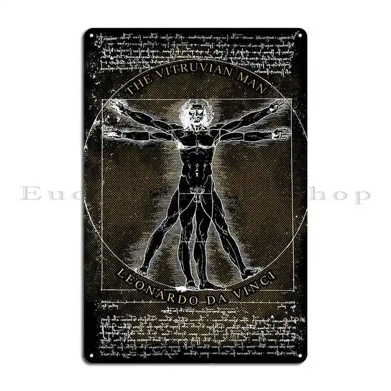 Leonardo Sketch Vitruvian Metal Signs Garage Design Club Garage Decoration Custom Tin Sign Poster