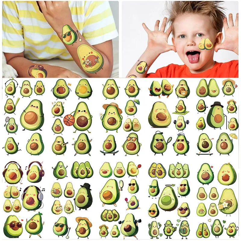 10Pcs/set New Cute Avocado Temporary Tattoo Stickers Cartoon Children Waterproof Tattoo For Kids Funny Birthday Gift