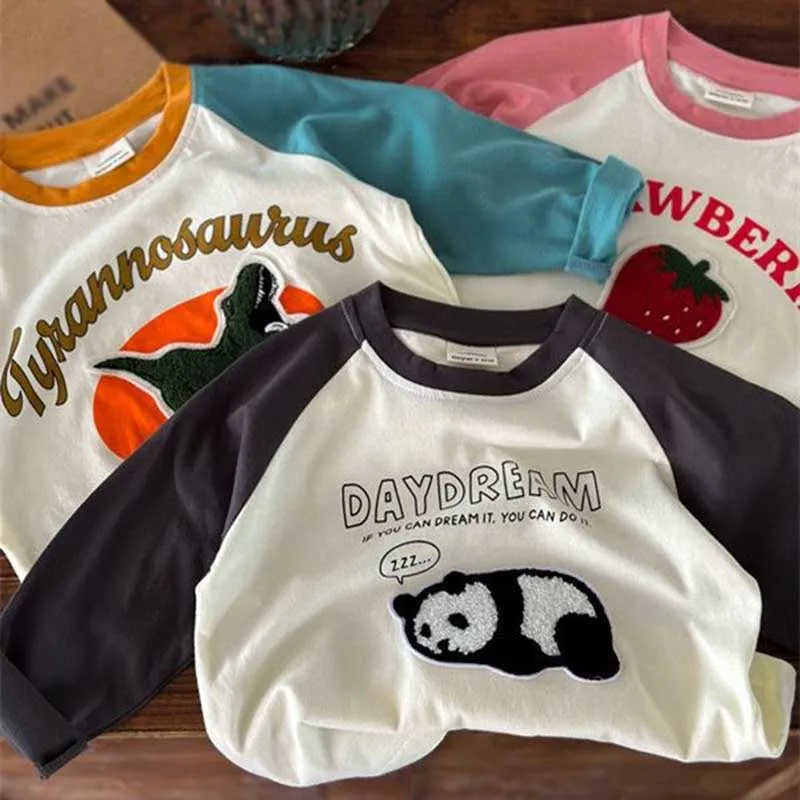 Spring Kids T-shirt Cartoon Embroidery Baby Tee Children Clothing Long Sleeve Cotton Shirt Infant Clothes for Boy Girl 0-13years