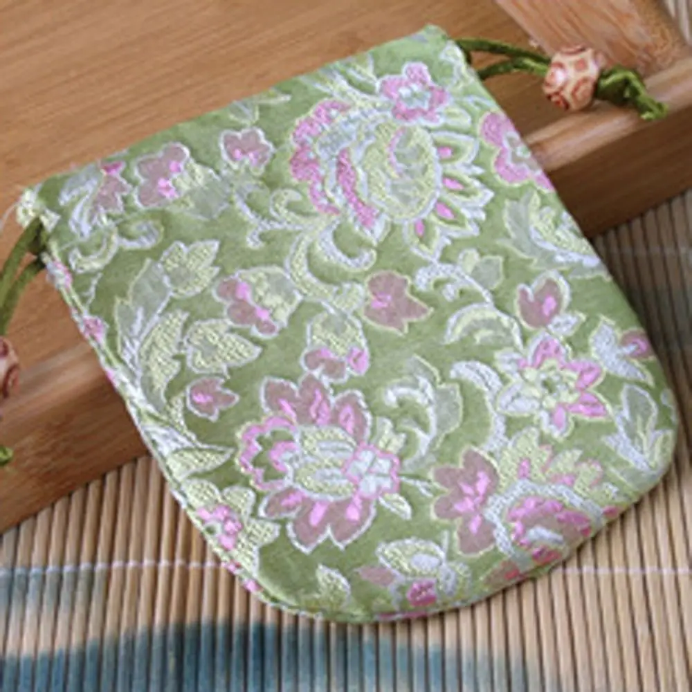 Floral Embroidery Flower Drawstring Bag Beaded Jewelry Packing Bag Small Coin Purse Wallet Ethnic Style Large Capacity