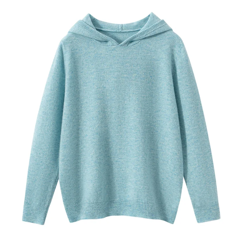 Boy Girl Hooded Pullover 100% Merino Wool Sweater Children's Autumn Winter Basic Tops Kids Casual Long Sleeve Soft Warm Knitwear view 3