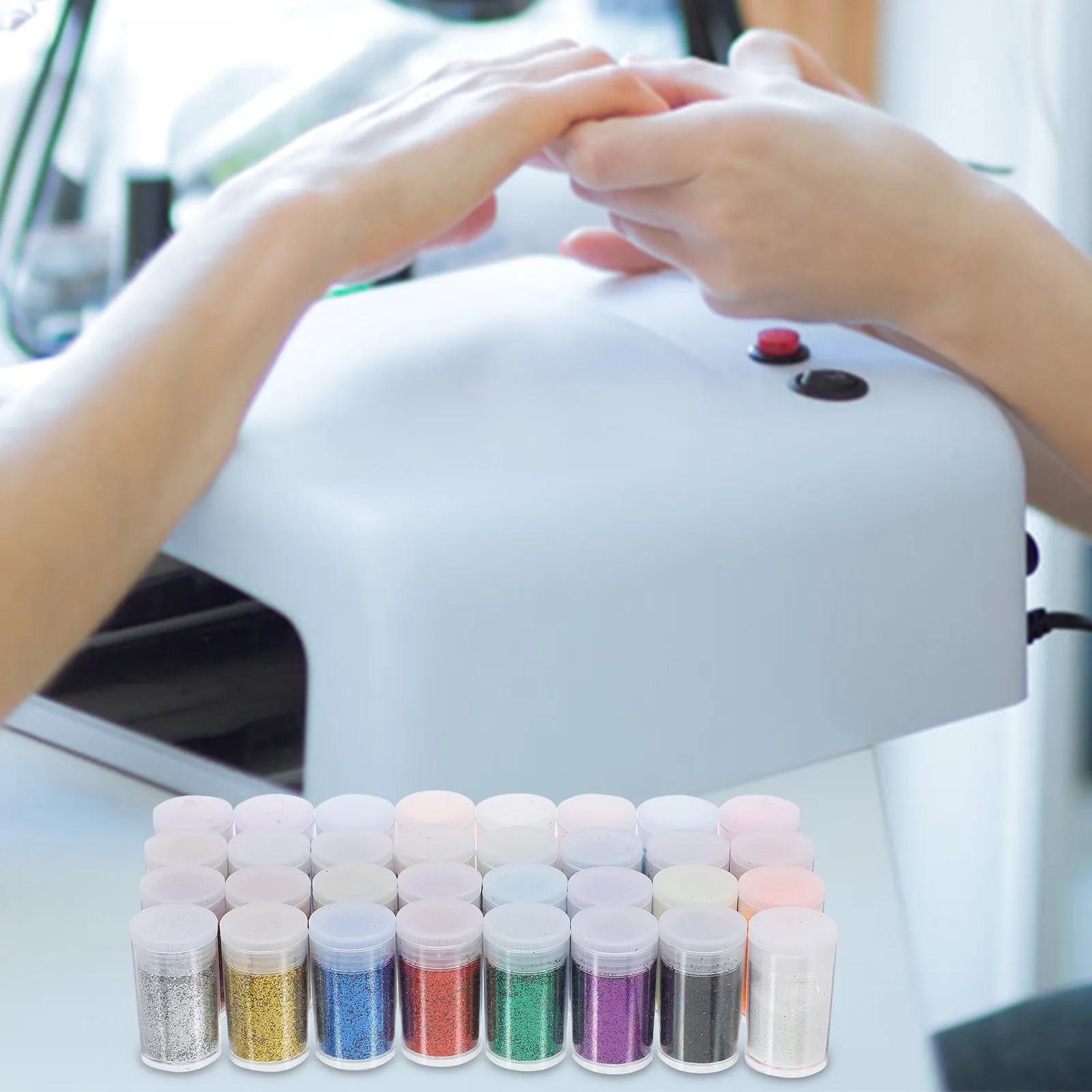 

Набор из 32 коробочек с разноцветным мелким глиттером для ногтей, мерцающая пудра, украшения для ногтей, легко наносится, совместим с гель-лаком, удобен в использовании.