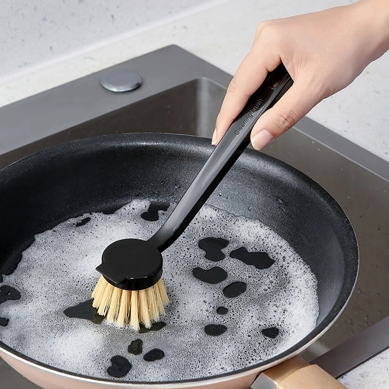 1 Pcs Pot Brush Dishwashing Brush Oil Free Long Handle Pots Brush Cleaning Dishwashing Brush Kitchen Brush Kitchen Cleaning Pan