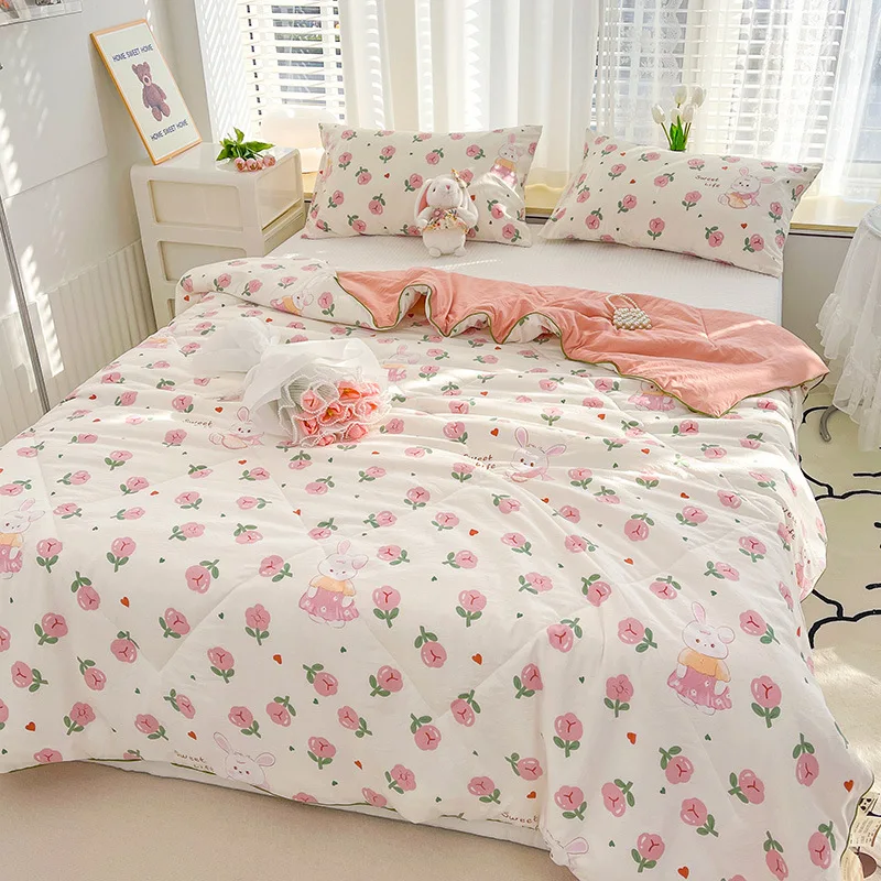 New Cute Animal Summer Quilt Queen Lightweight Breathable Air Conditioner Comforter Soya Fibre Fill Summer Blanket Single Double