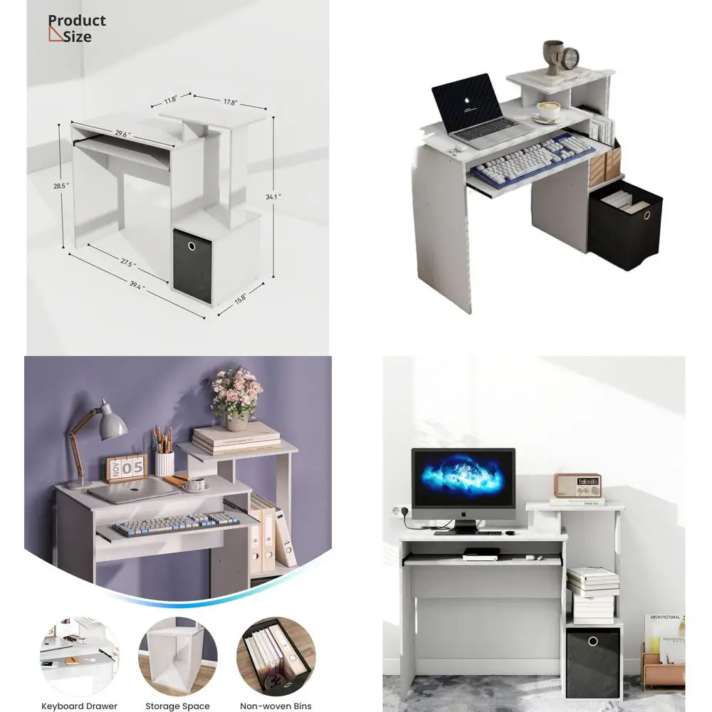 

Белый письменный стол для спальни с подставкой для хранения и клавиатуры для домашнего офиса, учебы и работы