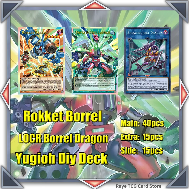 70PCS Rokket Dragon Borreload Borrel Dragon LOCR Juego de Cartas Yugioh, Mazo Fácil de Jugar, No Original, Master Duel, Mazo DIY