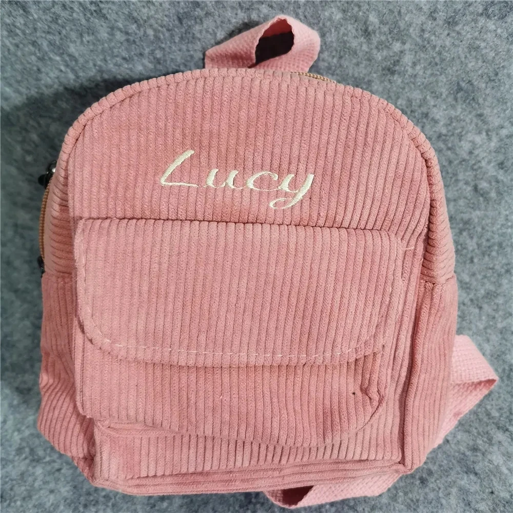 Mini mochila de pana bordada con nombre personalizado para mujer, Mochila pequeña de moda personalizada, Bolsa Escolar informal para estudiante y