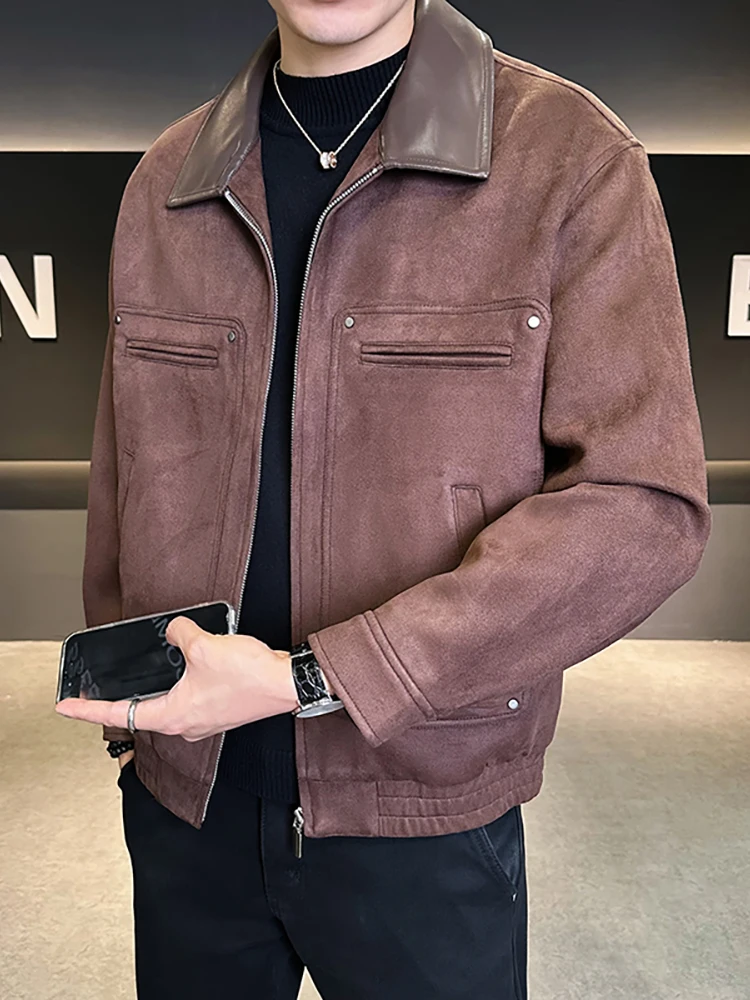 

Men's Casual Suede Jaet Spring Autumn 2025 New Trend Brand High-End Feel Patchwork Stand Collar Leisure Buskin Velvet Coa...