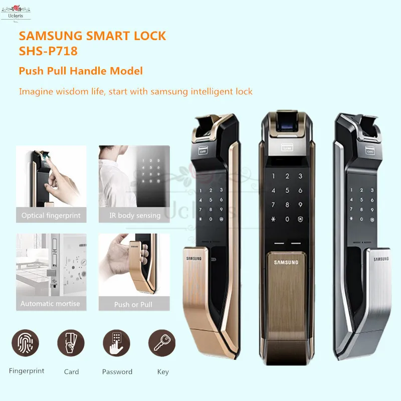 Samsung Smart Digital Fingerprint Lock SHS-P718 Home Automatic Push Pull Handle Anti-theft Door Electronic Password Doorlock