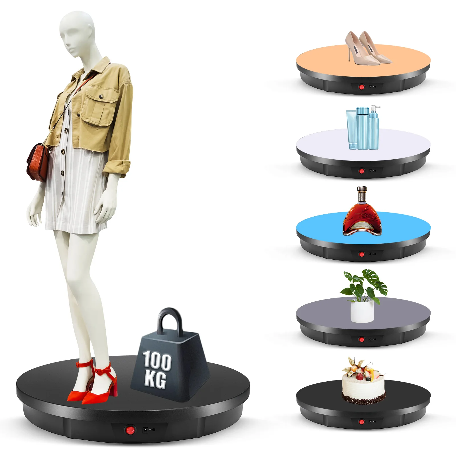 Présentoir rotatif électrique 50cm 100kg, miroir 360 °   Porte-bijoux pour plateau tournant, batterie pour photographie, accessoires de prise de vue vidéo