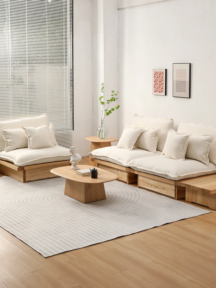 Solid wood living room sofa wabi sabi style Japanese ash sofa B&B fabric log style master design is simple and neat