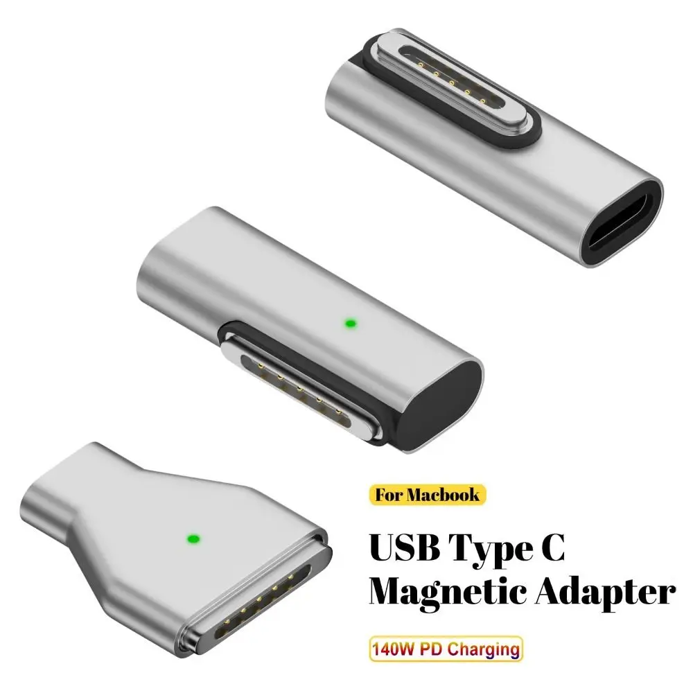 140W Type-C Female to Magsafe 3 Converter Laptop Indicator Light USB-C Magnetic Adapter Zinc Alloy Connector for MacBook Air/Pro