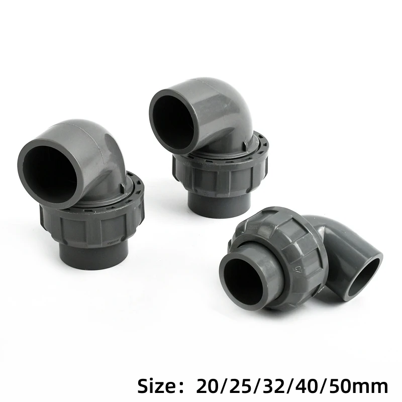 

1~5PCS 20/25/32/40/50mm Grey PVC 90° Union Elbow Connectors Aquarium Fish Tank Feedwater Joint Garden Irrigation Drain Accessory