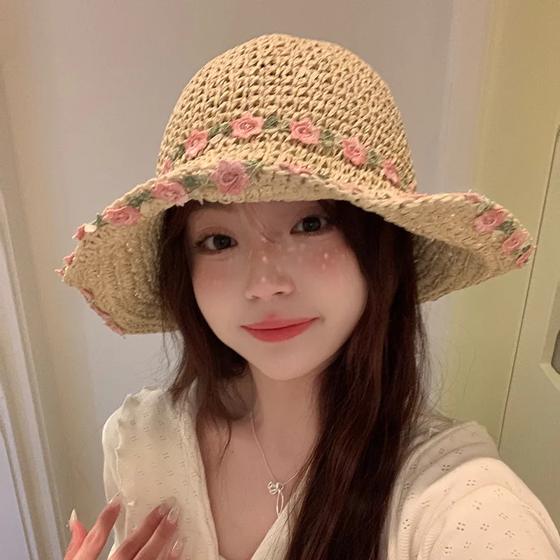 Flower Straw Hats Women Summer Sun Hat Woman Summer Beach Sun Caps Panama Lady Casual Sun Hats for Women Straw Hat