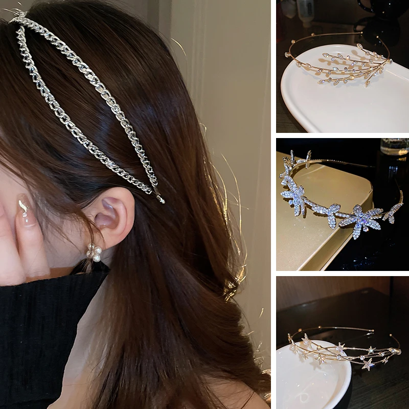 

Rhinestone Cross Geometric Leaves Star Flower Imitation Pearl Hairbands for Women Exquisite Versatile Hair Accessories Wholesale