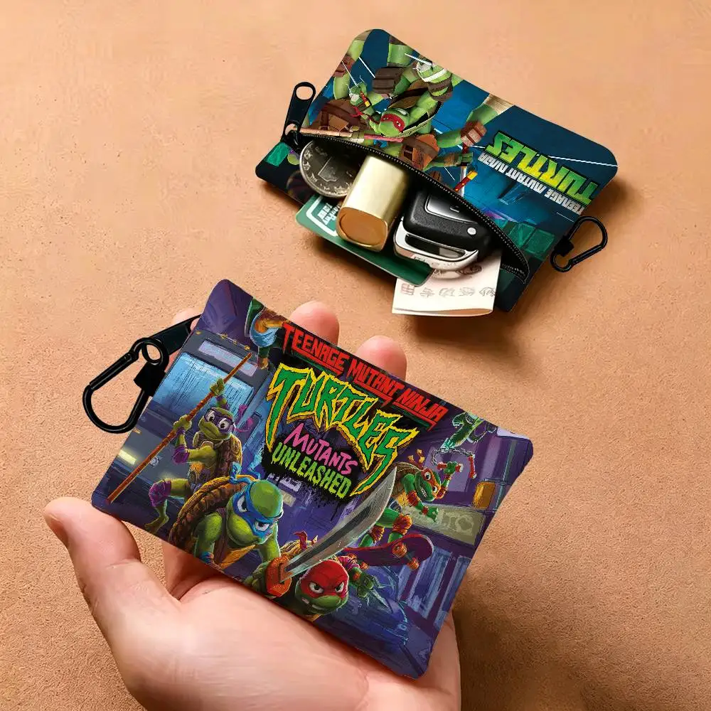 N-Ninja M-Mutant T-Turtles M-Mayhem Oxford Fabric Mini Coin Wallet Smooth Zipper Hanging Design Multi-use Small Storage Bag