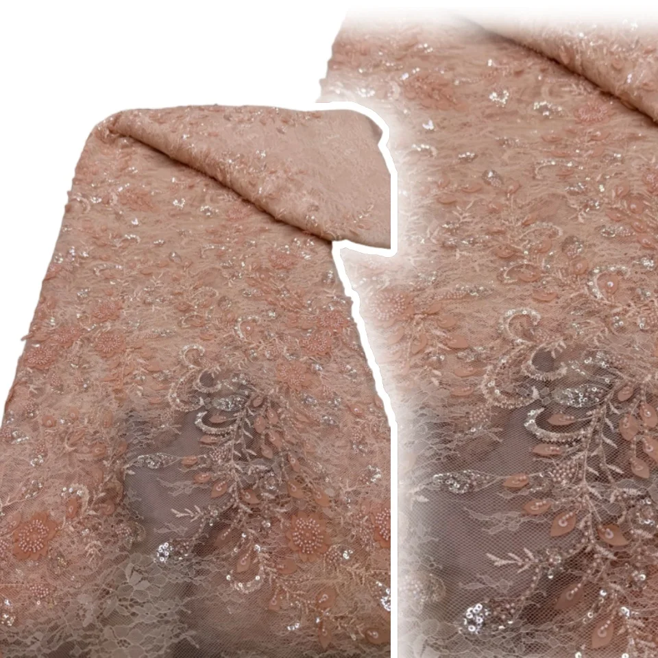 

2025,African Nigerian,High Quality, Tulle Lace Fabric，Sequins EmbroideryBeaded, French GuipureWedding Party Dress, 5Yards SZ1159