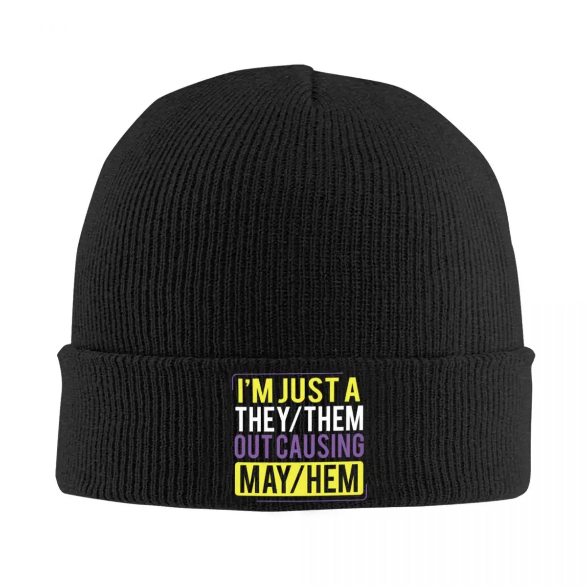 

They Them Out Causing Mayhem Funny Non Binary Racerback A Knitted Hat Cap