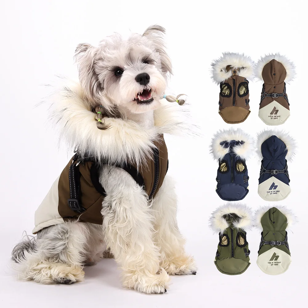 

Autumn and winter new dog clothes outdoor puppy hooded fleece cold-proof jacket pet dog teddy bear vest