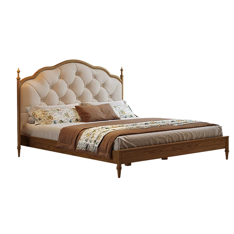 

French retro full solid wood bed, bedroom Nordic bed