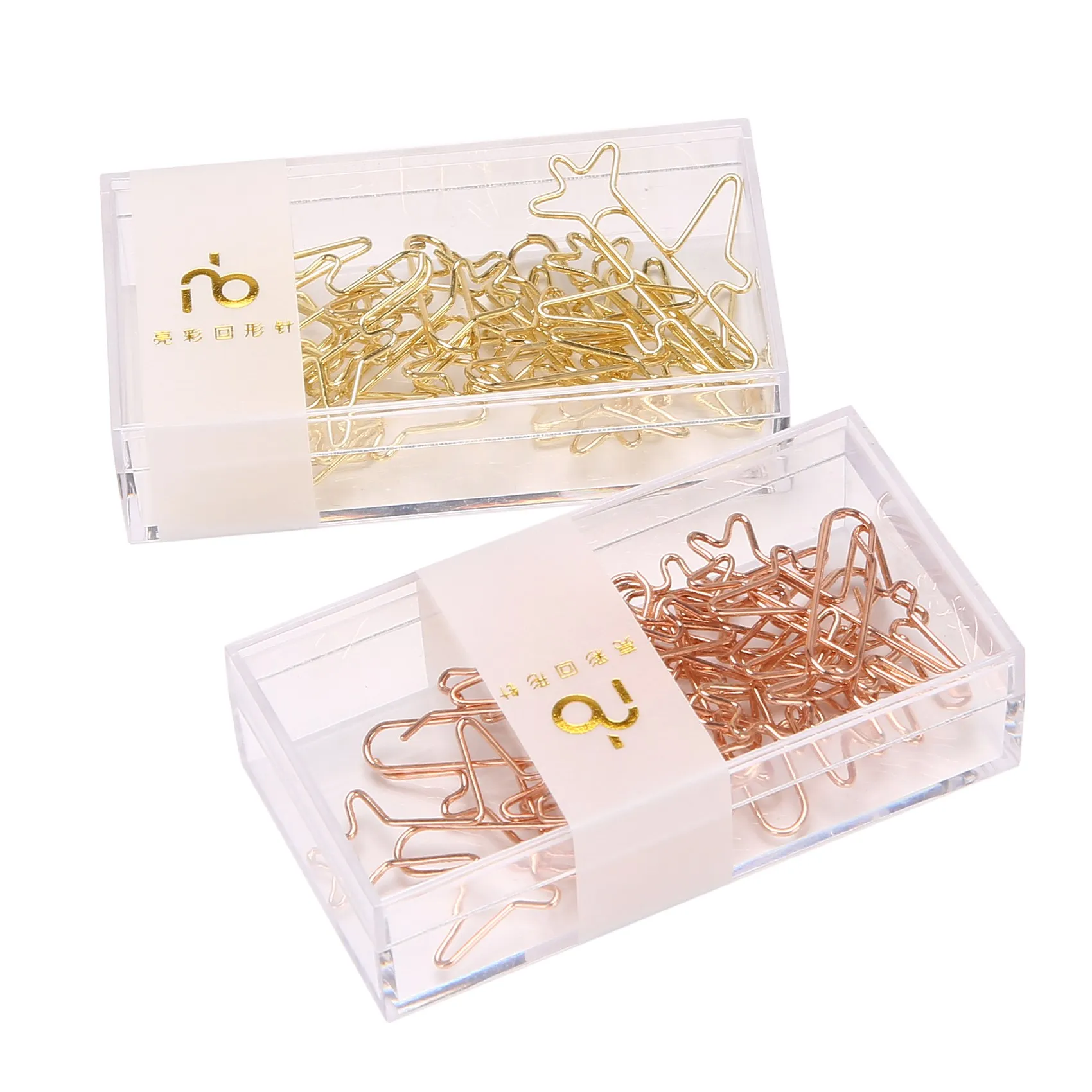 2 Boxes of 22 Airplane Shaped Paper Clip Bookmark Folders Stationery Theme Staples (Rose Gold + Gold)