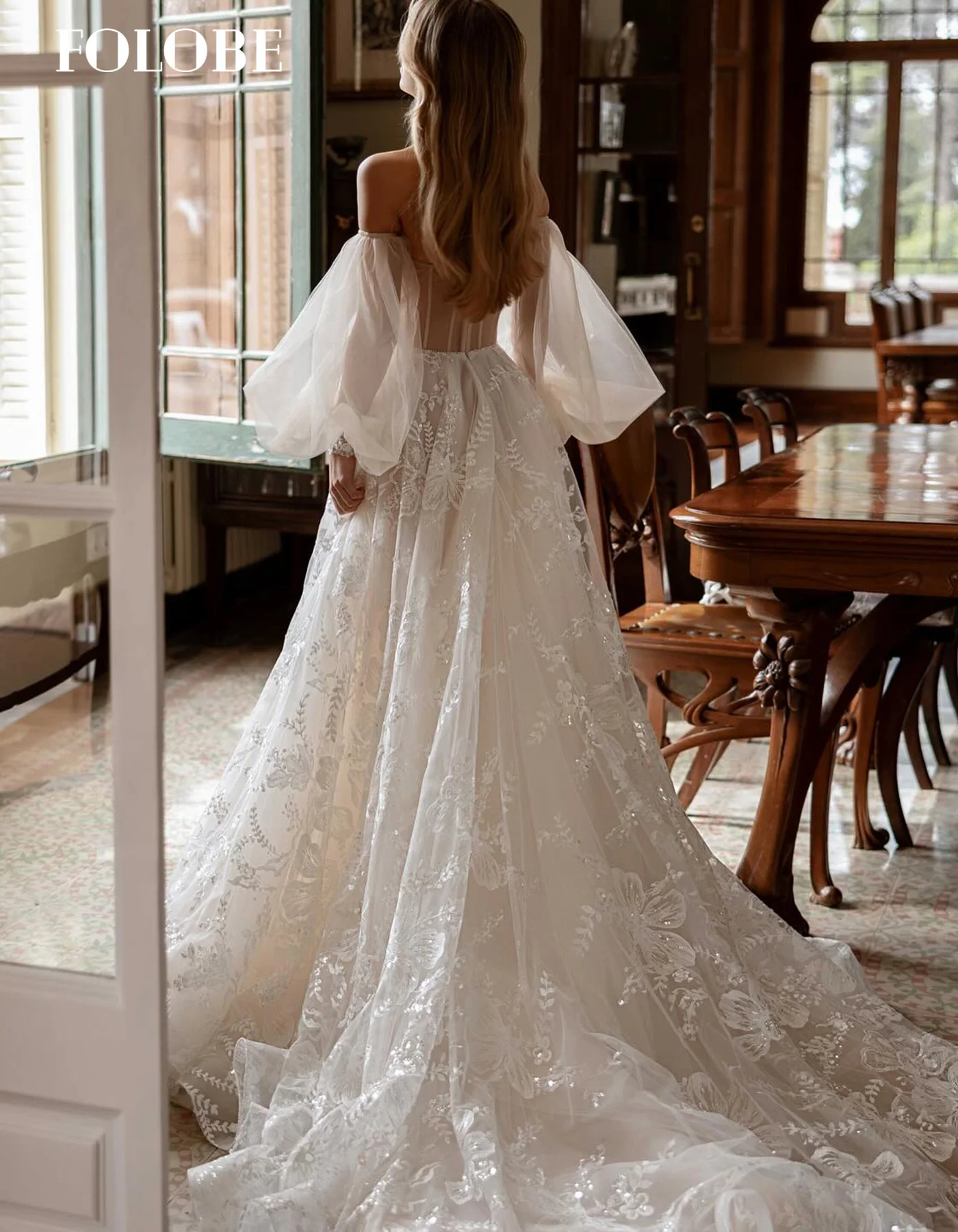 FOLOBE manches bouffantes blanc élégant a-ligne dubaï robes de soirée avec chérie robes de mariée robe de bal personnalisé