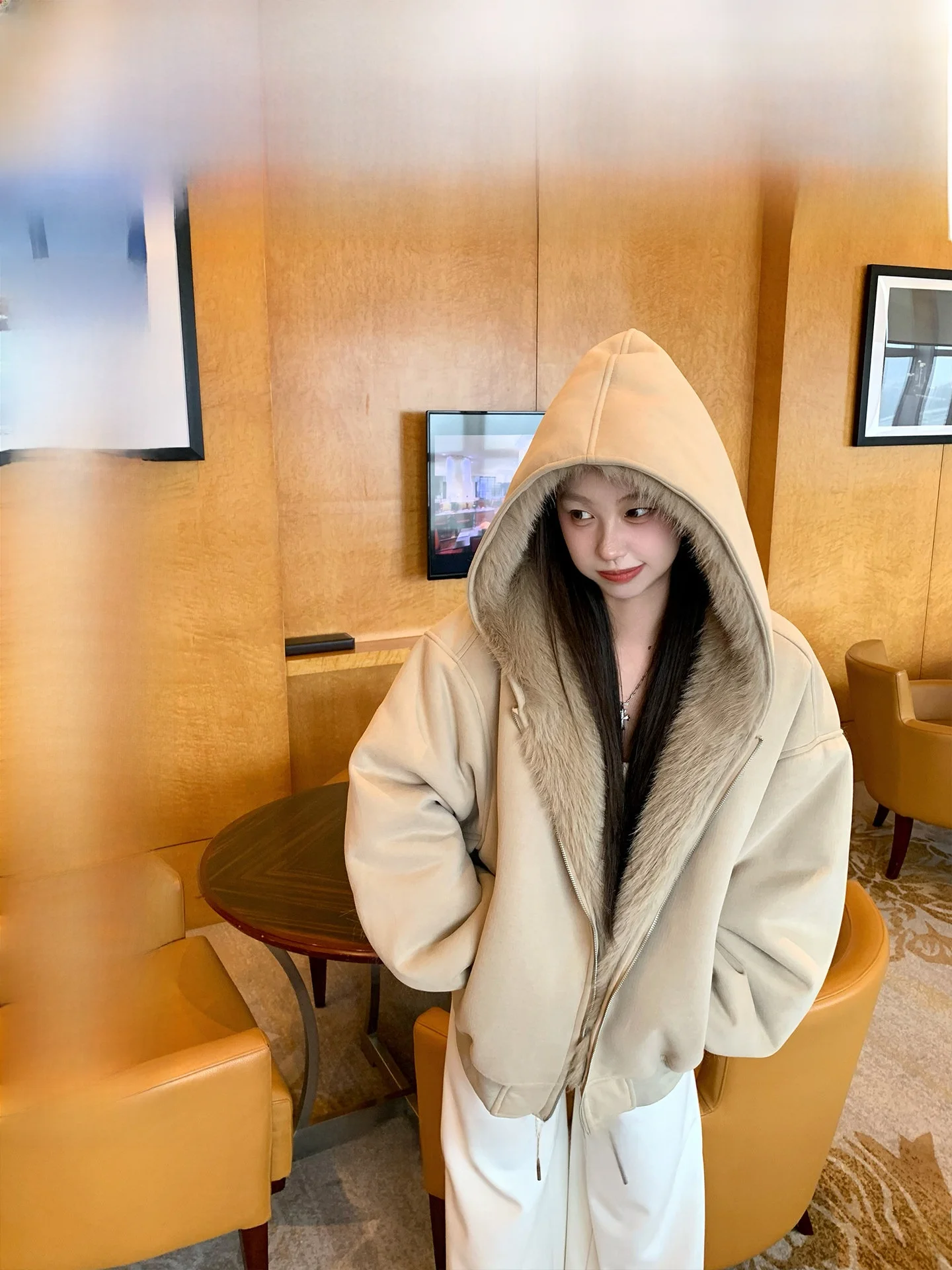

23TH ALTER Double-Sided Wearable Thiened Warmth Zipper Fur Jaet Eco-Friendly Ladies ort Coat Commute Sle i Color