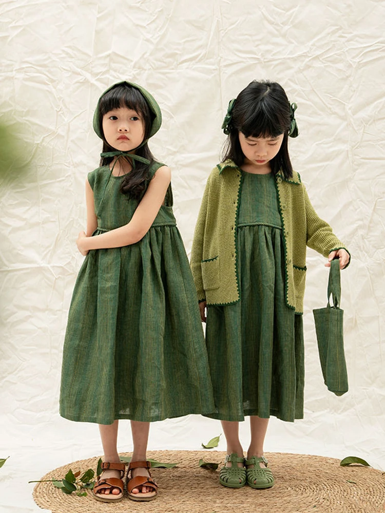 

Green Garden Style Girls Summer Cotton Dress Cozy Sleeveless A-line Kids Dresses For Kids Girl Clothing Children garment