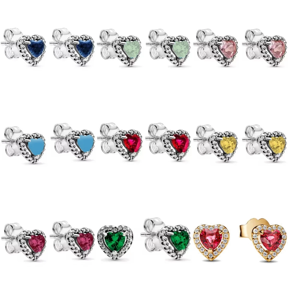 

Fashion 925 Sterling Silver Heart-shaped Yellow Blue Pink Zircon Ear Studs For Women Original DIY Wedding Engagement Jewelry
