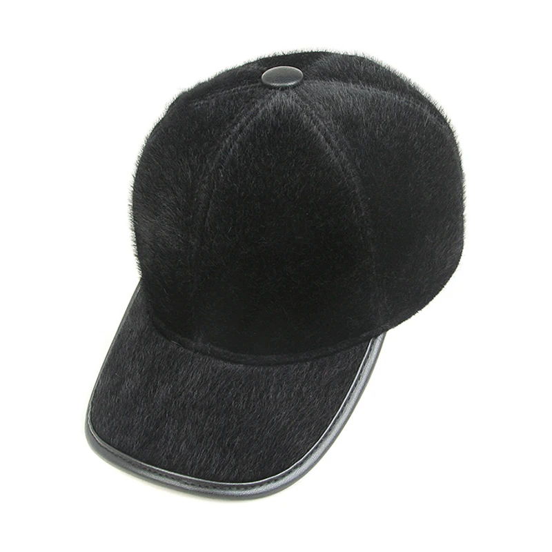 Fashion Men Newly outdoor Faux fur Baseball Cap With Earmuff Plus velvet Warm Winter Hats Middle-aged Thickened Snapback Hat