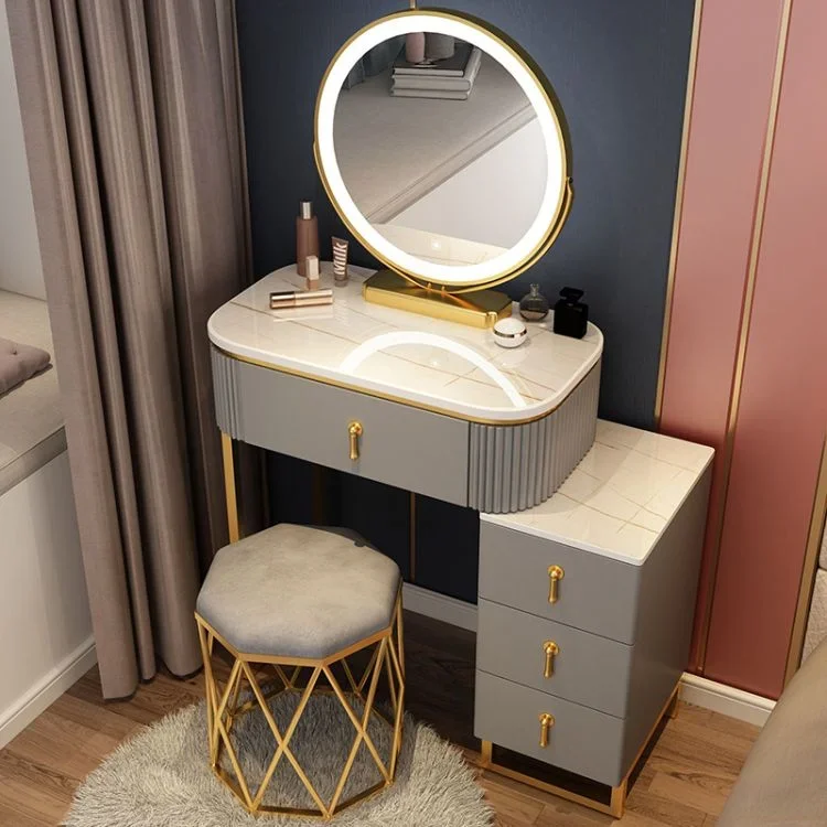

'Luxury Girls White Dressing Table Set Wooden Makeup Table Led Lights Vanity With Drawers Storage