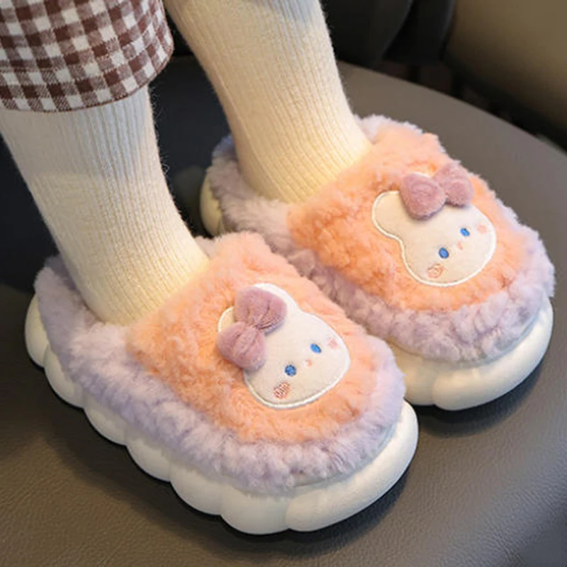 

Winter Children's Cotton Slippers Boys and Girls Warm Non Slip Plush Slides Lovely Thick Bottom Mother-Child Home Slippers 2025