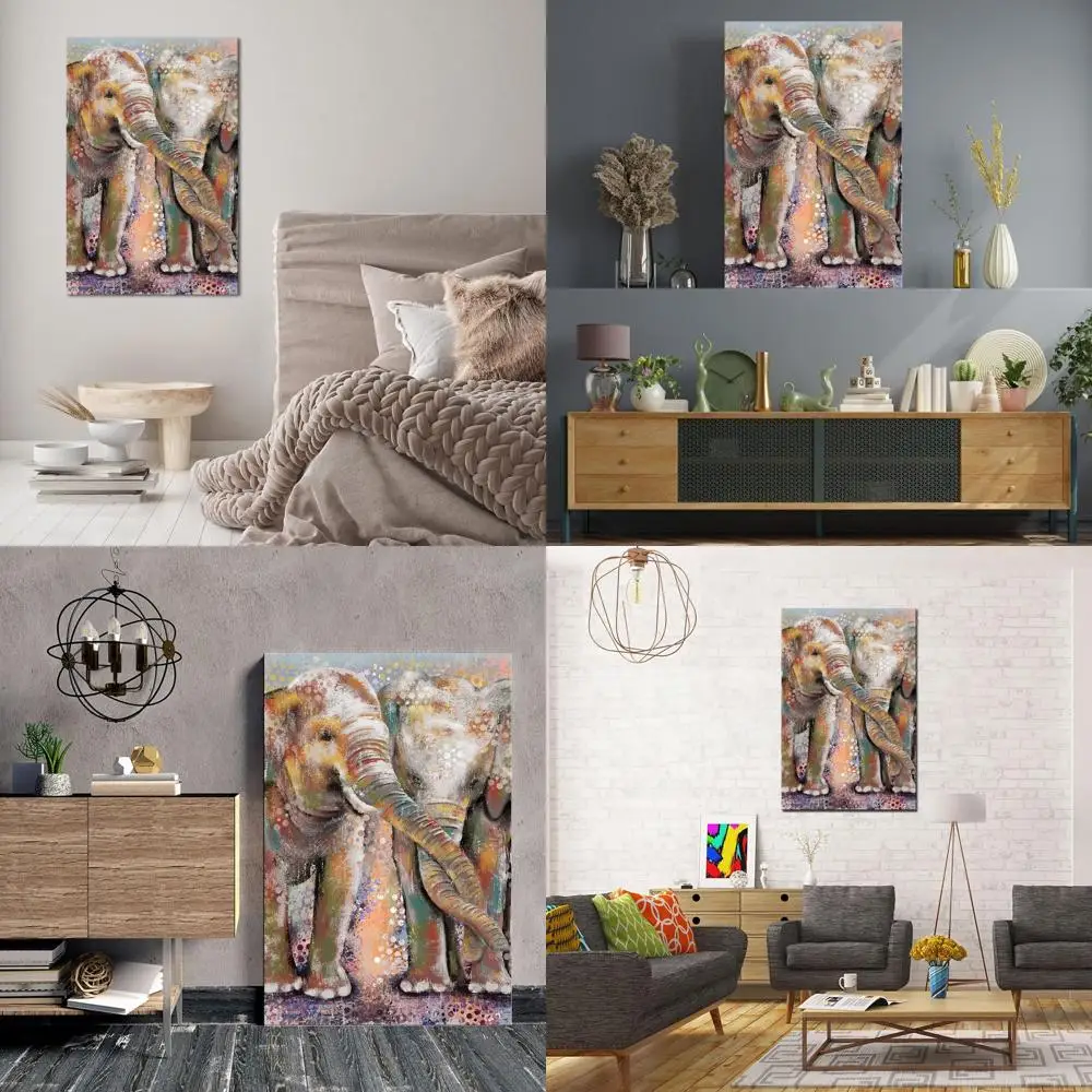 

Elegant Elephant Boho Paisley Wall Art, Vintage Canvas Painting, Framed for Home Living Room or Bedroom