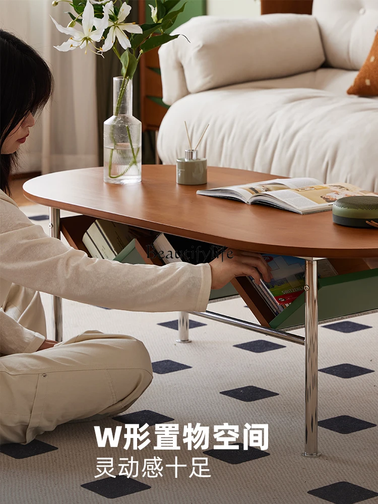الرجعية الخشب الصلب شقة صغيرة جديدة غرفة المعيشة طاولة القهوة المنزل أريكة طاولة شاي طاولة التخزين #4