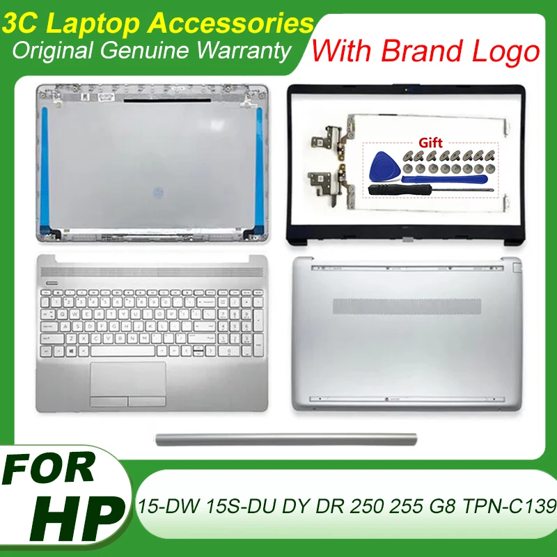 

New For HP 15-DW 15S-DU DY DR 250 255 G8 TPN-C139 Laptop LCD Back Cover Front Bezel Hinge Palmrest Bottom Case L52012-001 Silver