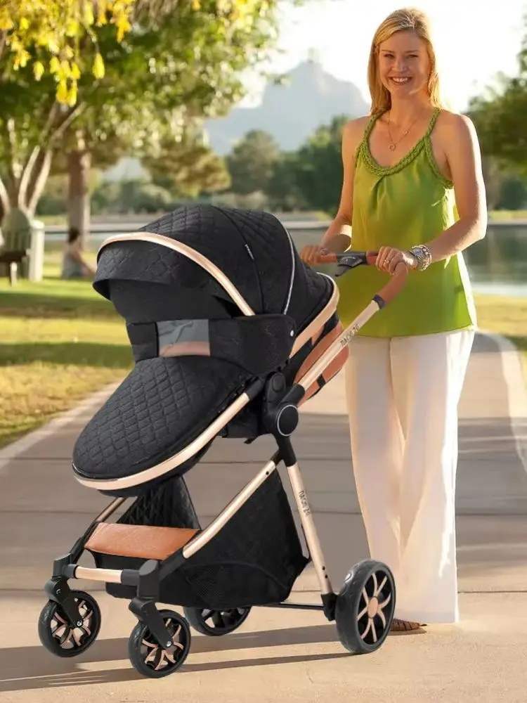 Luxus-Kinderwagen 3-in-1 mit Autositz, Neugeborenen-Sicherheitsgurt mit fünf Punkten, Vierrad-Kinderwagen, stoßdämpfend, faltbar, für Flugreisen und lange Fahrten, mit explosionsgeschützten EVA-Rädern
