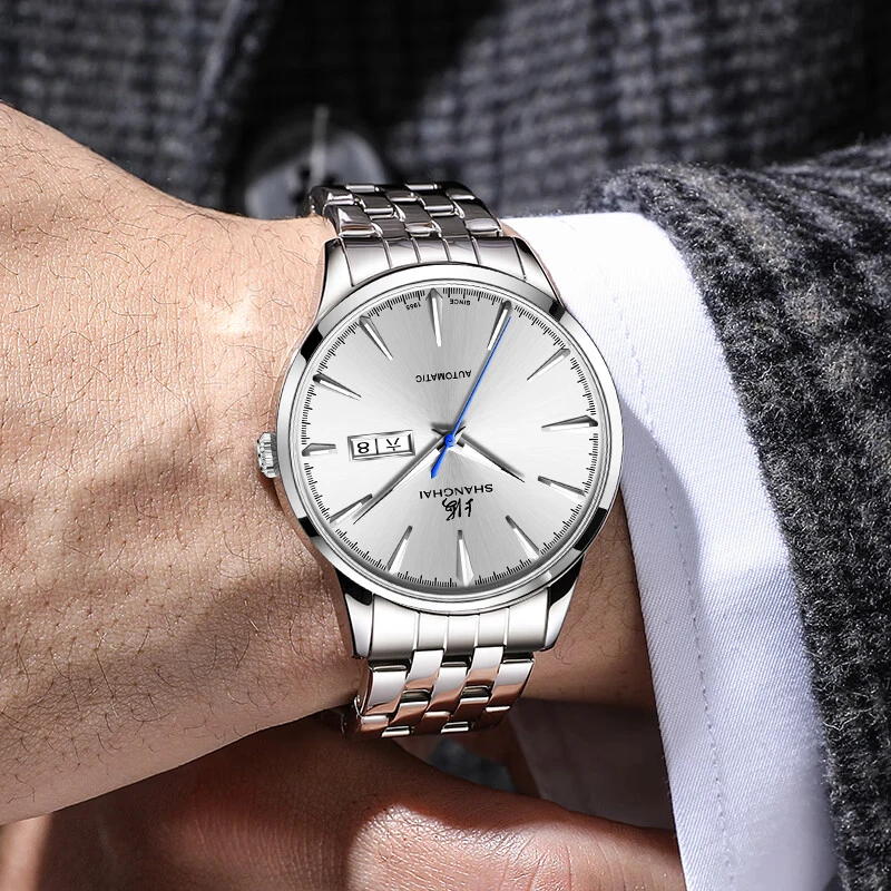 Nuevo reloj Shanghai para hombre, reloj mecánico automático, correa de acero inoxidable de lujo para negocios, reloj de zafiro para hombre 3085