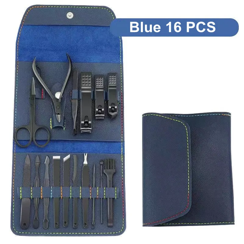 เครื่องตัดเล็บสีน้ําตาล 16 ชิ้นชุดกรรไกรตัดเล็บสแตนเลสพร้อมกระเป๋าพับเครื่องตัดเล็บชุดกรรไกรแต่งหน้าเครื่องมือความงาม