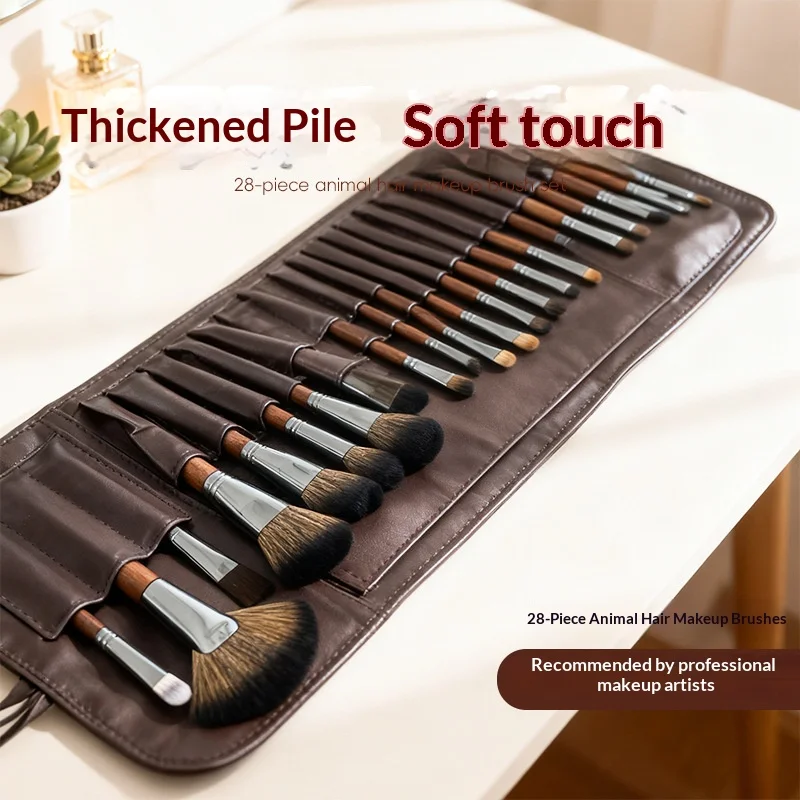 28pcs Makeup Brushes Set Animal Hair Eyeshadow Brush, Foundation Blush Loose Powder Blush, High-end Makeup Tools Brushes