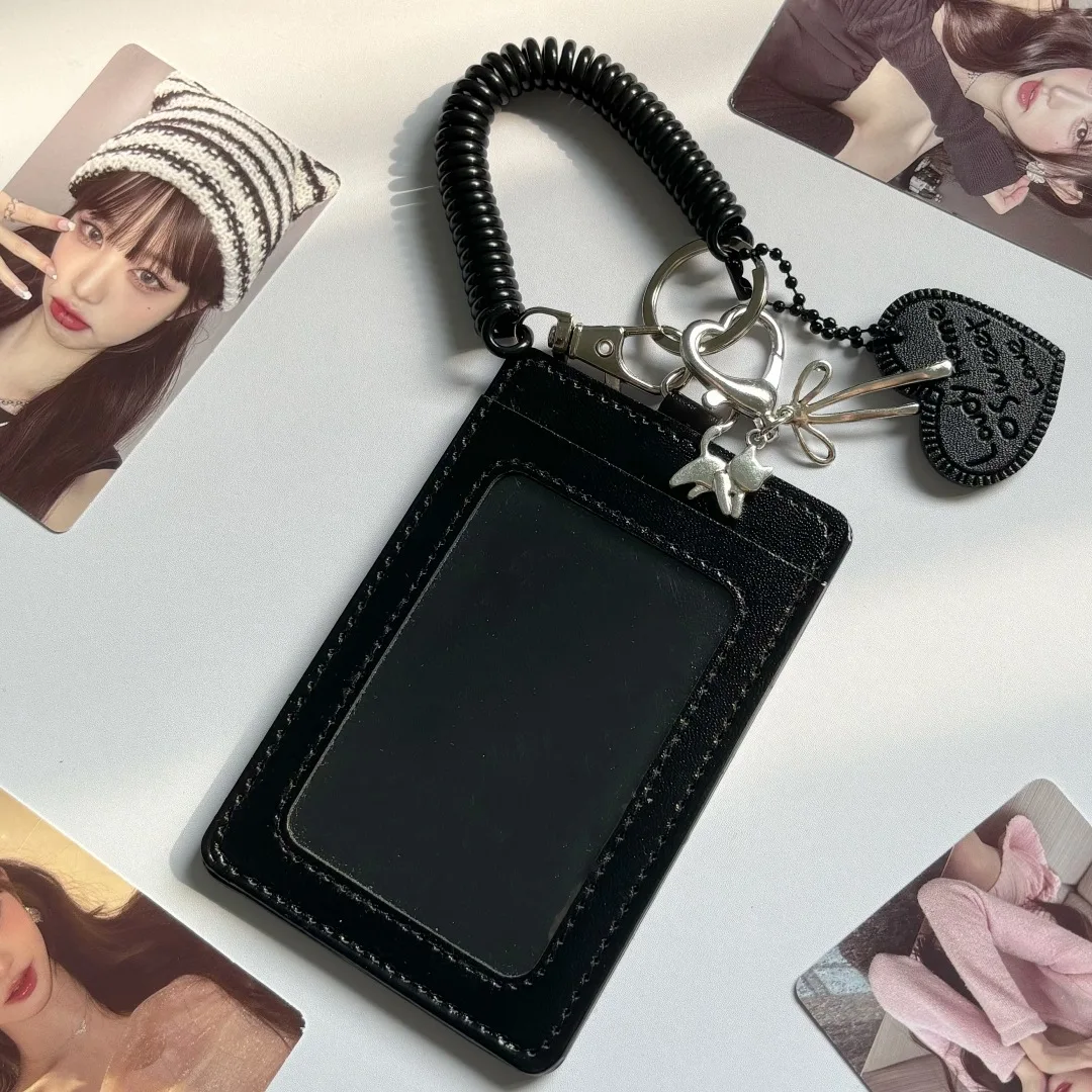 Cat Black PU Card Holder Student ID Card Storage Protective Sleeve for Collectors Polaroid Photo Display Hanger