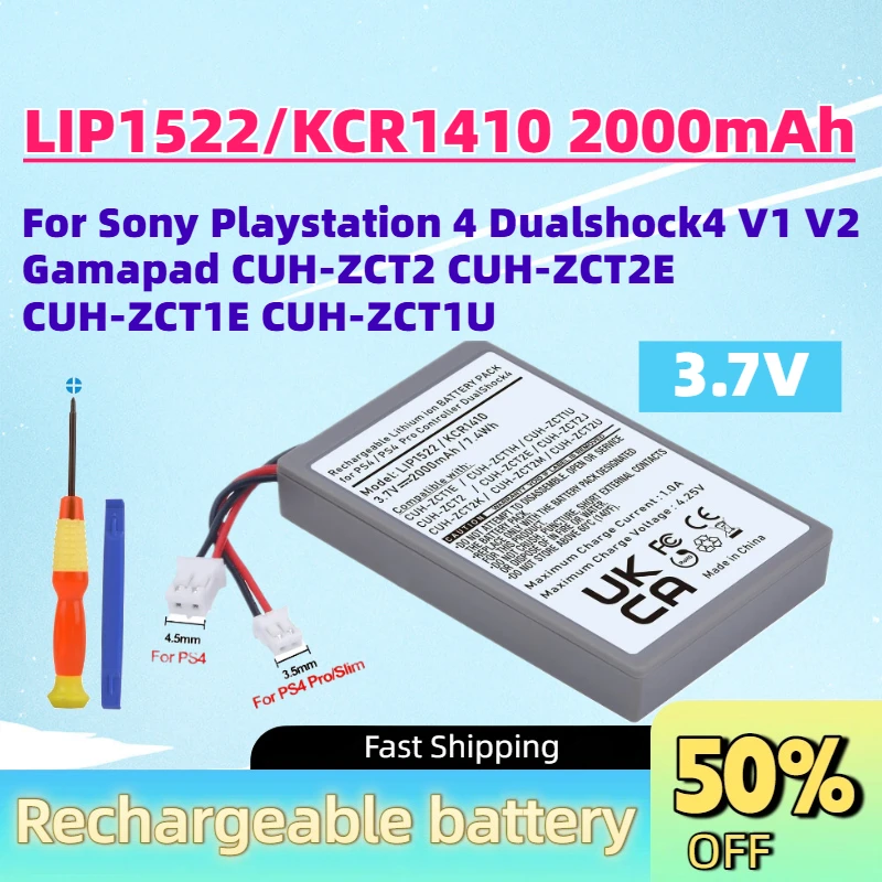 New LIP1522 KCR1410 2000mAh 3.7V Controller Battery for Sony Playstation 4 Dualshock4 V1 V2 Gamapad CUH-ZCT2 CUH-ZCT2E CUH-ZCT1E
