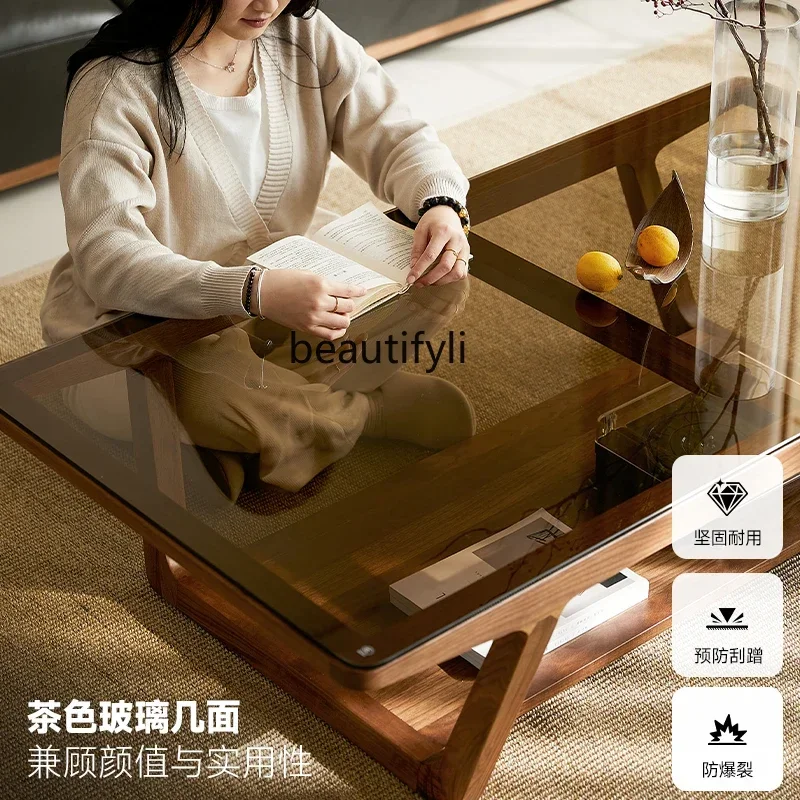 

D80 Black walnut coffee table solid wood living room home tea table modern light luxury simple coffee table small apartment