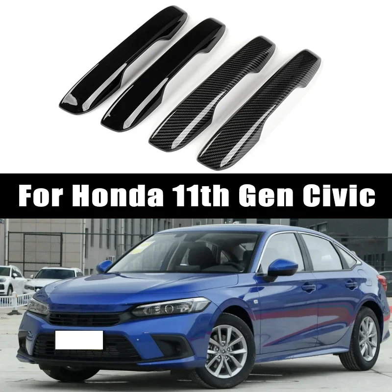 

4pcs Carbon Fiber Chrome Car Door Handle Cover Scratch Protective Accessories For Honda 11th Gen Civic 2022 2023 2024 2025