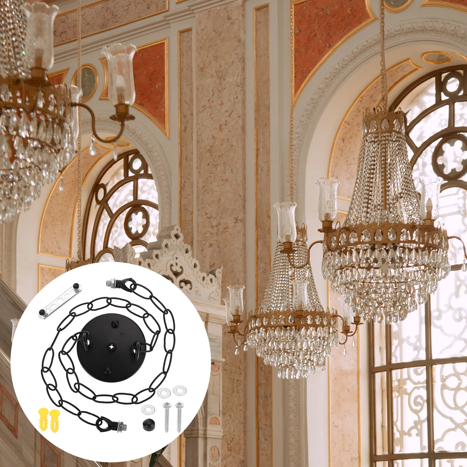 

1Set Vintage Iron Ceiling Plate Chain Heavy Duty Chandelier Canopy Rustic Pendant Fixture Mounting Cover Plate for Bedroom