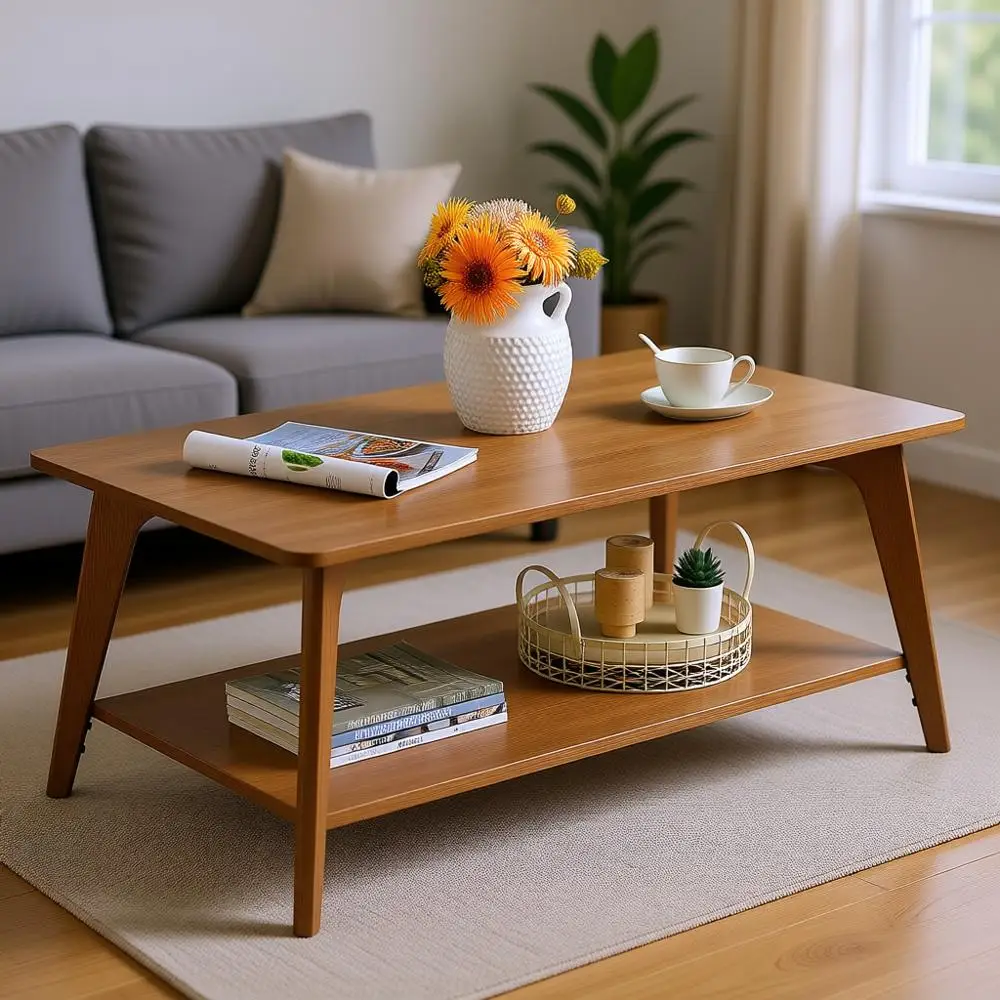 

Журнальный столик, 2-уровневый центральный столик с местом для хранения, конические ножки, изогнутые переходы, 21,7 x 39,4 x 17,7 дюймов, легко собирается, f