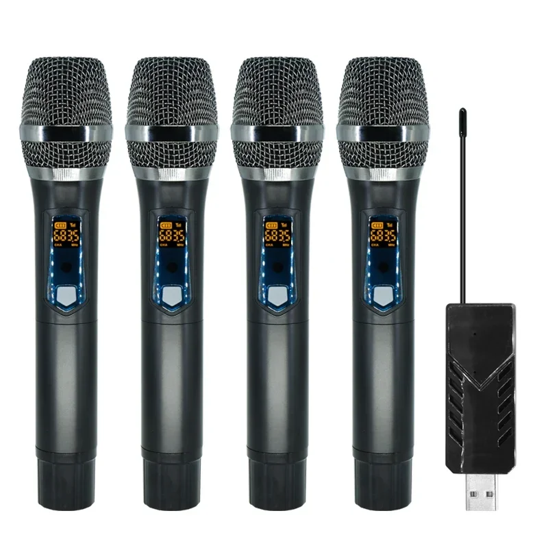 Professional Wireless Microphone 4 Channels Karaoke Handheld  Chargeable Easy Use Outdoor With Suitcase（Battery not included）