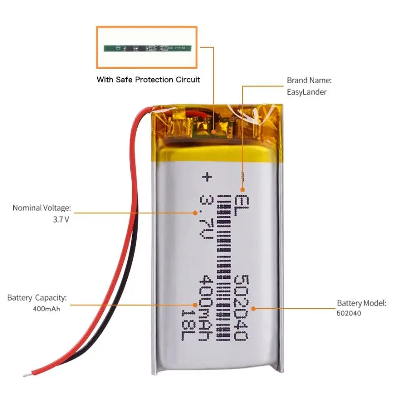 502040 3.7V 400mAh Rechargeable Lithium Li-ion Polymer Battery for MP3 reading pen PAPAGO S36 Bluetooth Headset 3D glasses