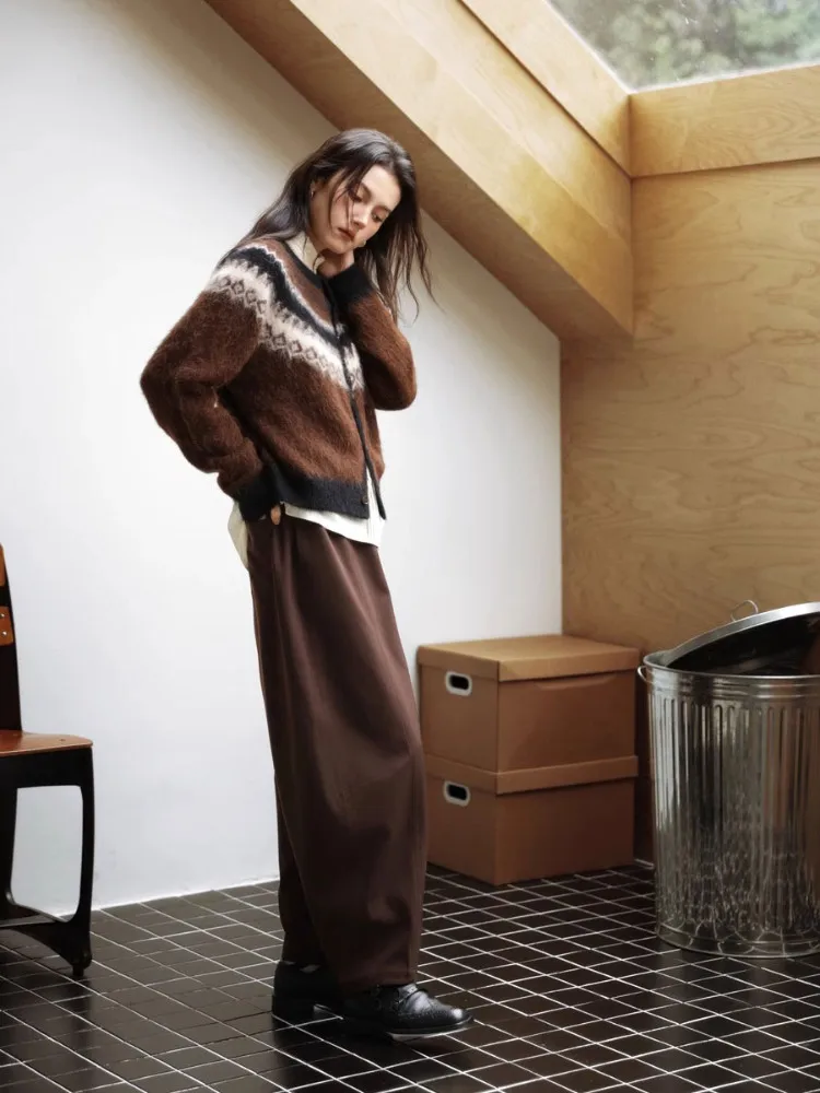 CHEERART-cárdigans marrones peludos de Fair Isle nórdico para mujer, suéter con botones, prendas de punto, suéter cálido Vintage para invierno, abrigo 2025