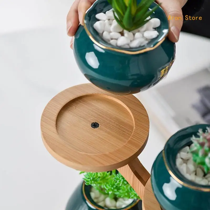 Durable Planter Tray Anti Deformed Bamboo Plants Pot Holder Stand for Bonsai Succulent Plants 3 Layers Flowerpot Bracket H3CF